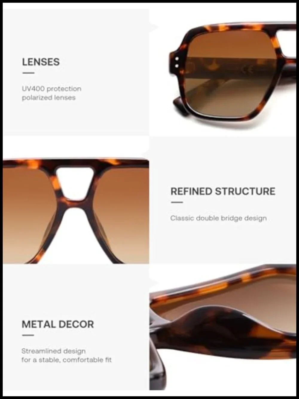 Retro Square Polarized Aviator Sunglasses UV400 Protection